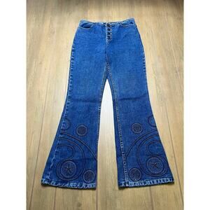 GASOLINE Flare Jeans Womens Sz 28 Vintage Y2K Embroidered Denim High Rise Rave